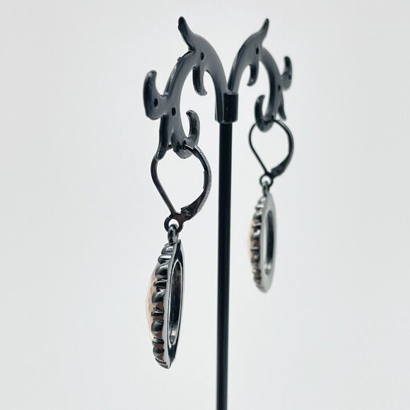 Rhinestone Earrings Pierced Peach Pink Faceted Gunmetal Glam Bling Sparkle Party - Picture 7 of 9